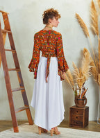 Sarı Çiçekli İspanyol Kol Crop Bluz 5268