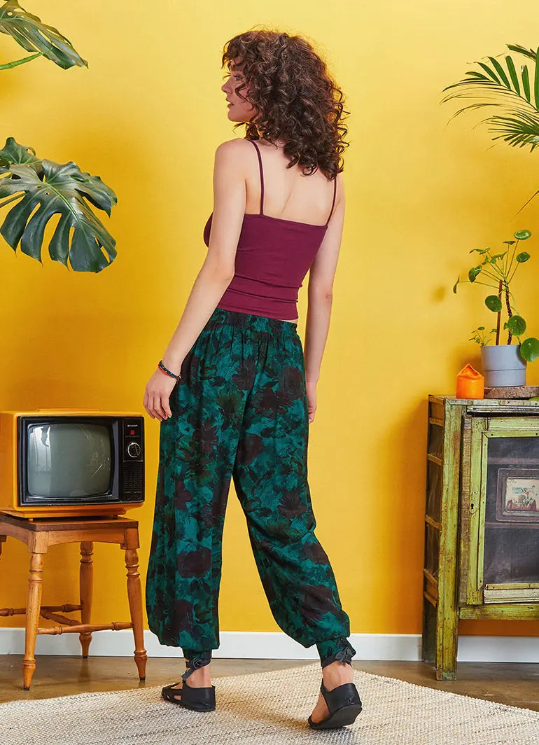 Pile Detaylı Şık Batik Desenli Şalvar Pantolon 5105