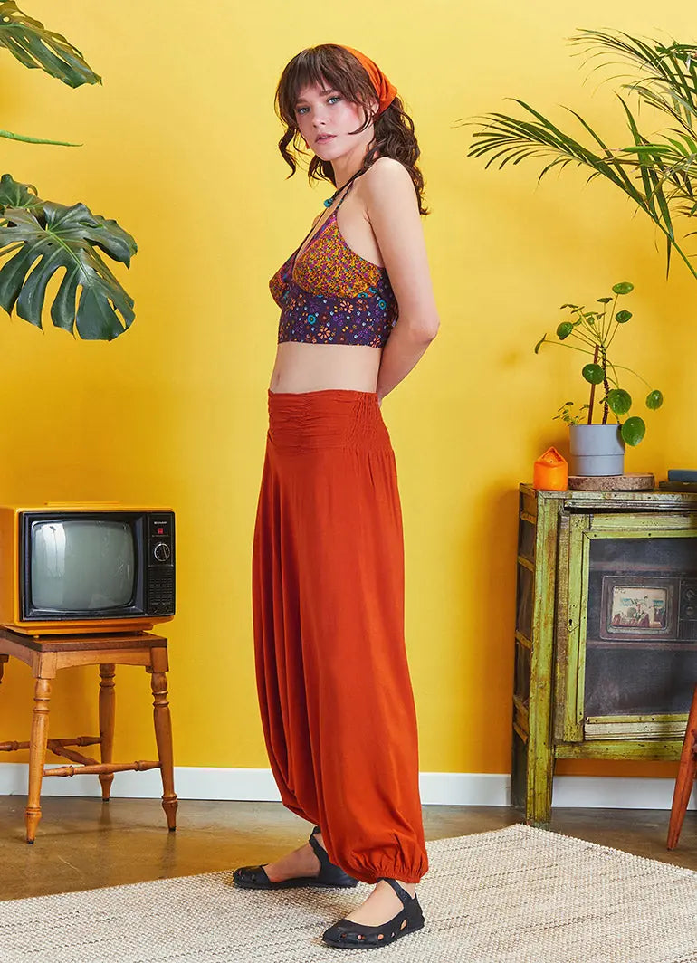 Drape Detay Beli Lastikli Turuncu Şalvar Pantolon 5294