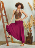 Drape Detay Beli Lastikli Bordo Şalvar Pantolon 5292