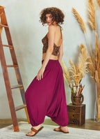 Drape Detay Beli Lastikli Bordo Şalvar Pantolon 5292