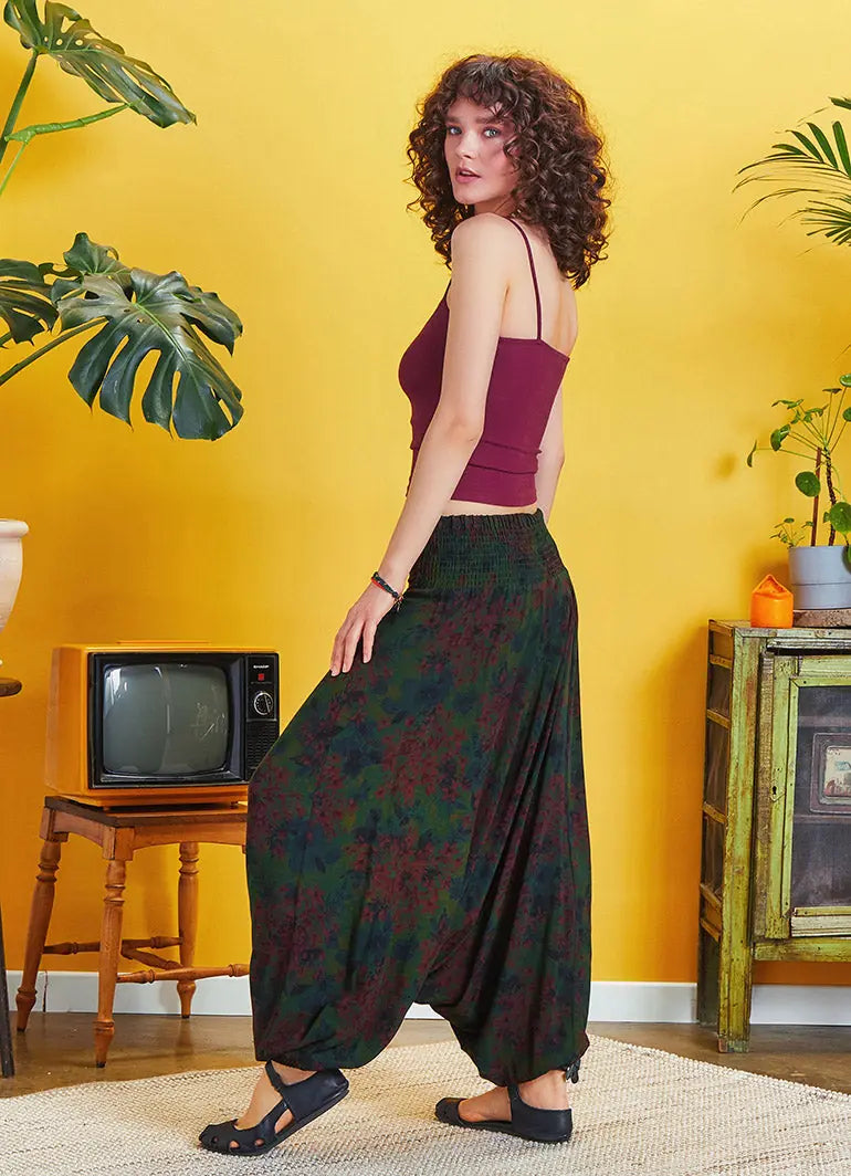 Drape Detay Beli Lastikli Desenli Şalvar Pantolon 5296