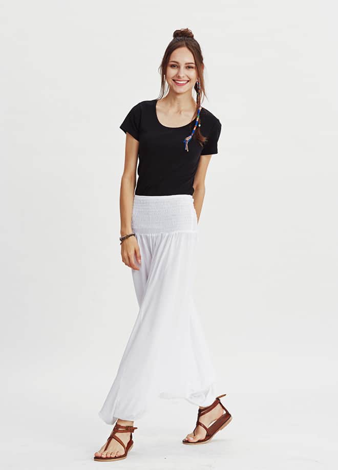 Smocked Waist White Women's Harem Pants 413
