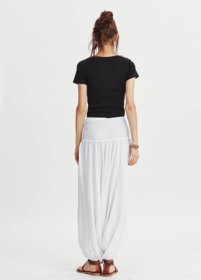 Smocked Waist White Women's Harem Pants 413