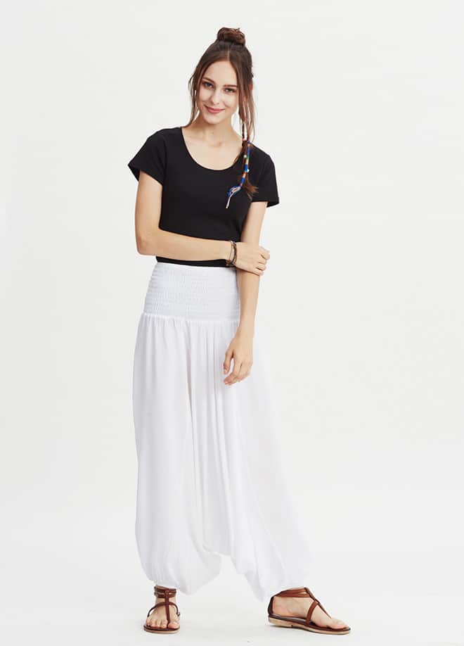 Smocked Waist White Women's Harem Pants 413