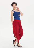 Ribbed Side-Slit Red Harem Trousers 1171