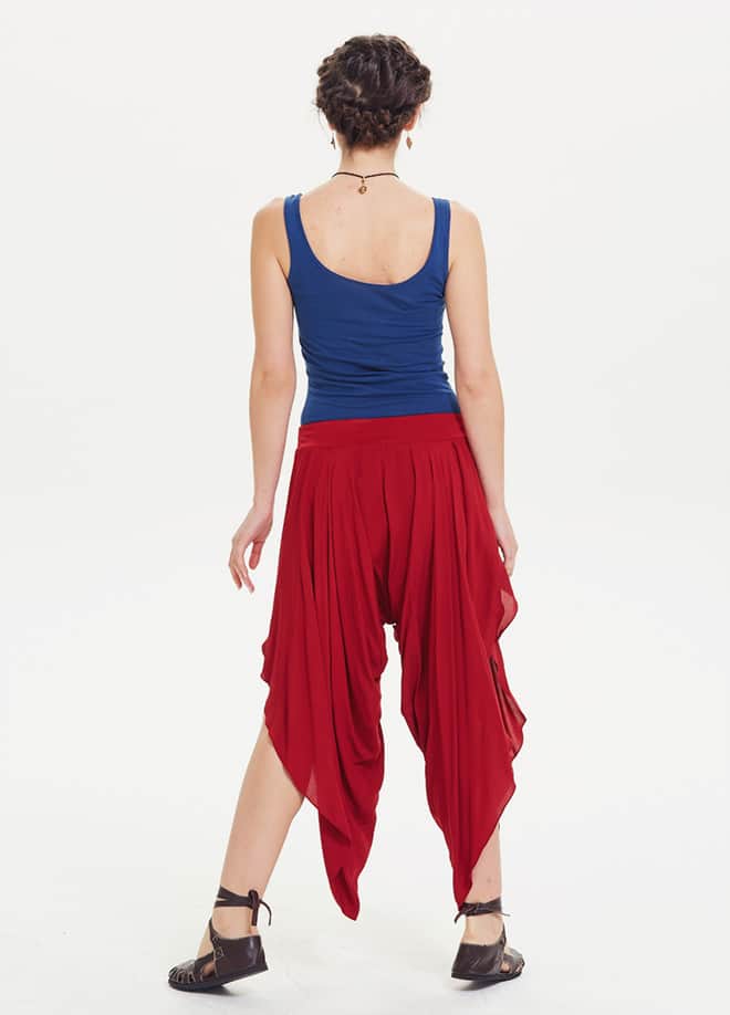 Ribbed Side-Slit Red Harem Trousers 1171