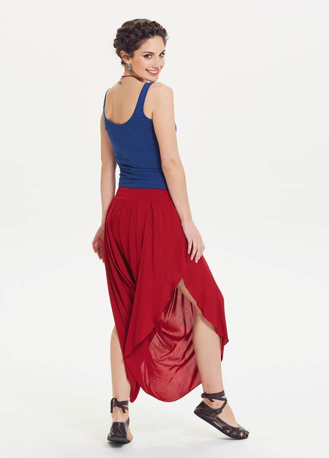 Ribbed Side-Slit Red Harem Trousers 1171