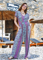 Yarım Kollu Desenli Bohem Tulum 3257