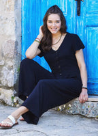 Yarım Kollu Siyah Bohem Tulum 3258