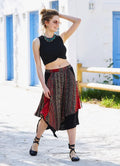 Etnik Desenli İki Renkli Midi Boy Etek 3360