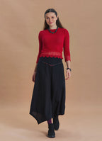 Black Flared Skirt with Asymmetrical Cut and Piping Detail 1664