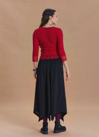 Black Flared Skirt with Asymmetrical Cut and Piping Detail 1664