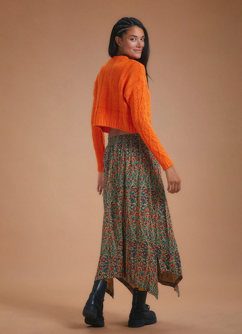 Etnik Desenli Biye Detaylı Asimetrik Kesimli Etek 5354