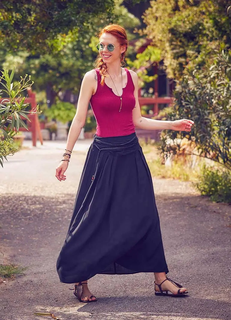 Boncuklu Kordon Kemer Drape Bel Kloş Siyah Etek 1950