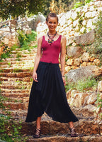 Beli Lastikli Midi Siyah Etnik Etek 2397