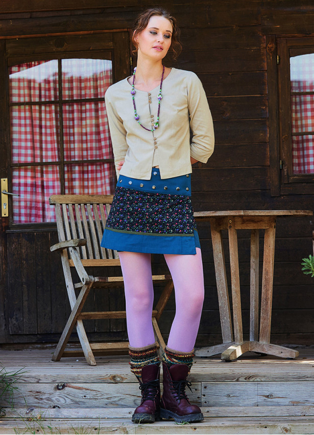 Çıtçıt Kapamalı Patchwork Anvelop Çiçekli Etek 6986