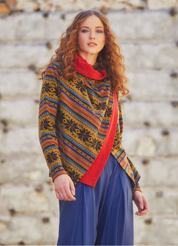Parmak Geçmeli Salaş Kırmızı Kilim Desenli Hırka 5110