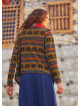 Parmak Geçmeli Salaş Kırmızı Kilim Desenli Hırka 5110