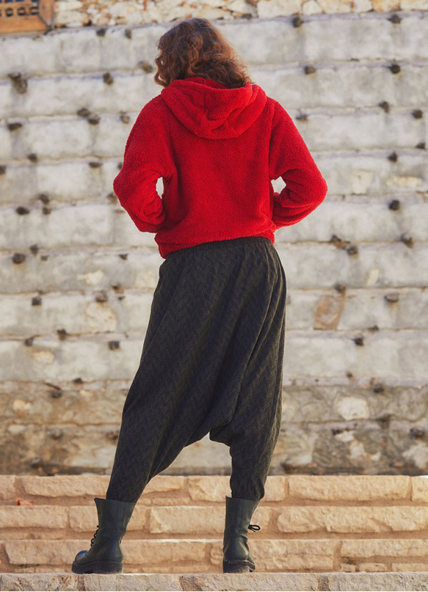 Gipe Bel Detaylı Kışlık Kadın Haki Şalvar Pantolon