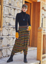 Gipe Bel Detaylı Kışlık Kadın Klim Desenli Şalvar Pantolon