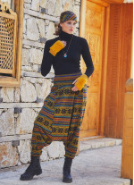 Gipe Bel Detaylı Kışlık Kadın Klim Desenli Şalvar Pantolon