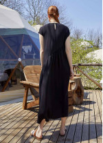 Bohem Tarz Salaş Uzun Yırtmaçlı Siyah Elbise