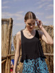 Bohem Tarz Kalın Askılı Siyah Crop Bluz 5036