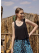 Bohem Tarz Kalın Askılı Siyah Crop Bluz 5036
