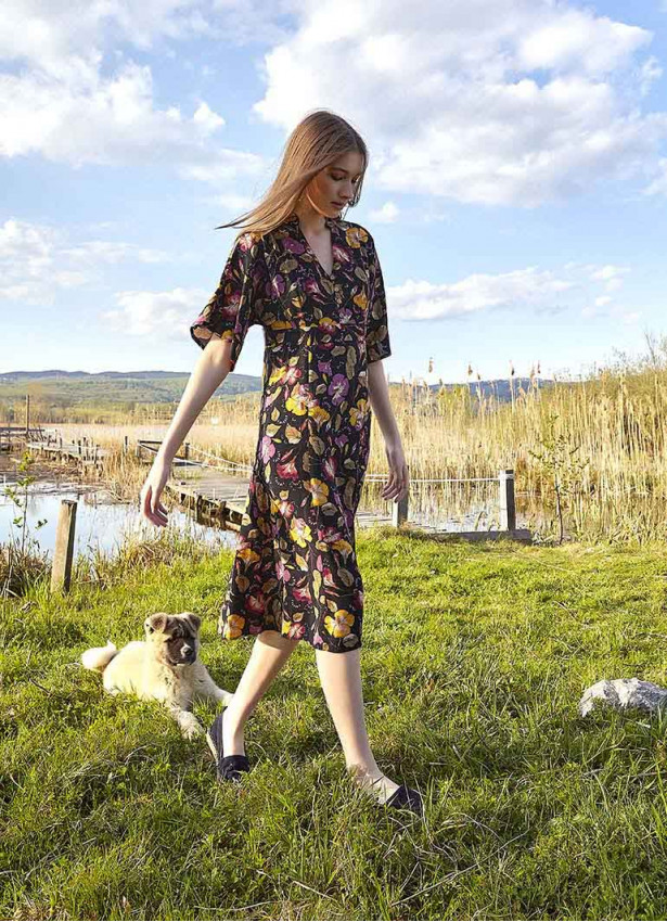 Midi Boy Siyah Çiçekli Elbise 4938