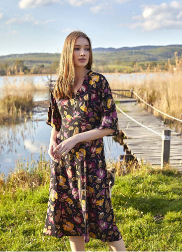 Midi Boy Siyah Çiçekli Elbise 4938