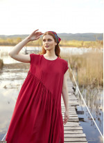 Bohem Tarz Salaş Uzun Yırtmaçlı Kırmızı Elbise