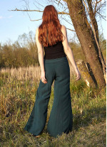 Bağcıklı Yırtmaçlı Koyu Yeşil Bohem Pantolon