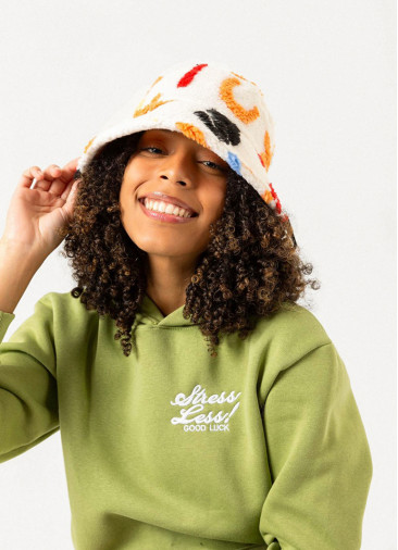 Beyaz Desenli Bucket Kadın Şapka 6246