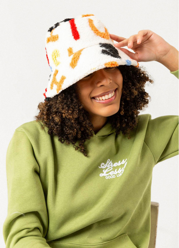 Beyaz Desenli Bucket Kadın Şapka 6246