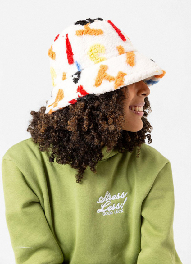 Beyaz Desenli Bucket Kadın Şapka 6246