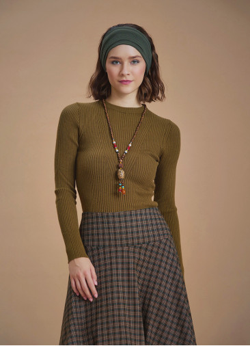 Bisiklet Yaka Slim Haki Triko Kazak 6589