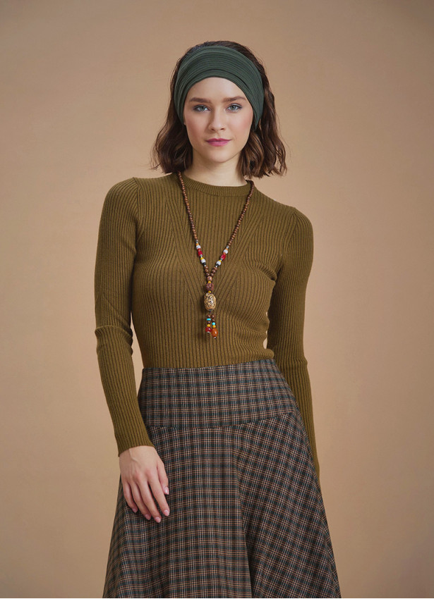 Bisiklet Yaka Slim Haki Triko Kazak 6589