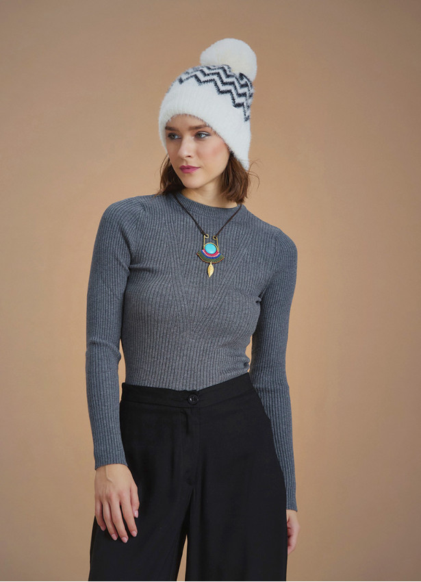 Bisiklet Yaka Slim Antrasit Triko Kazak 6588
