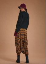 Gipe Bel Detaylı Kışlık Kadın Turuncu Desenli Şalvar Pantolon