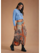 Kahve Desenli Beli Bağcıklı Cepli Uzun Etek 5128