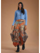 Kahve Desenli Beli Bağcıklı Cepli Uzun Etek 5128