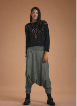 Gipe Bel Detaylı Kışlık Gri Kadın Şalvar Pantolon