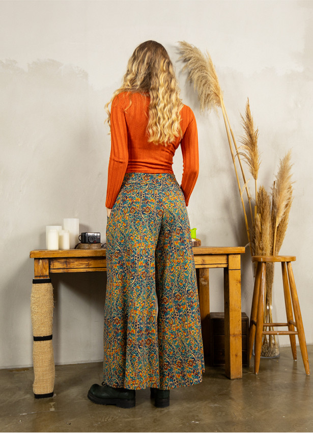 Pera Desen Düşük Bel Düğmeli Bol Paça Pantolon 6250