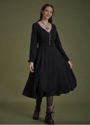 Bohem Tarz Uzun Kollu Siyah Elbise 4827