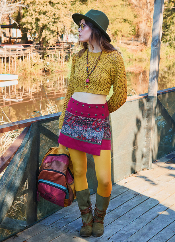 Çıtçıt Kapamalı Patchwork Anvelop Yeşil Etnik Etek 6987