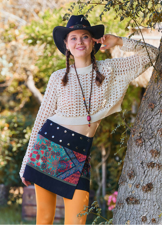 Çıtçıt Kapamalı Patchwork Anvelop Siyah Mini Etek 6985