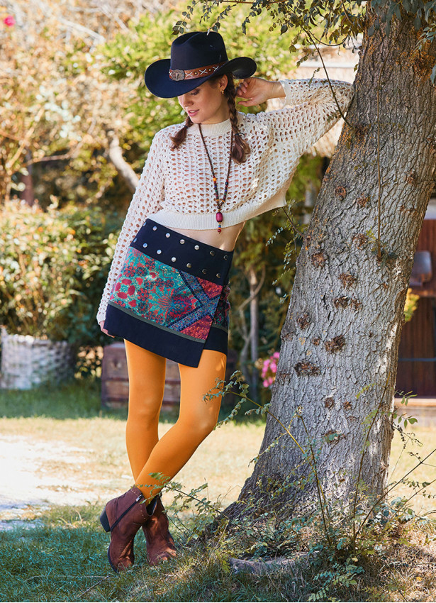 Çıtçıt Kapamalı Patchwork Anvelop Siyah Mini Etek 6985