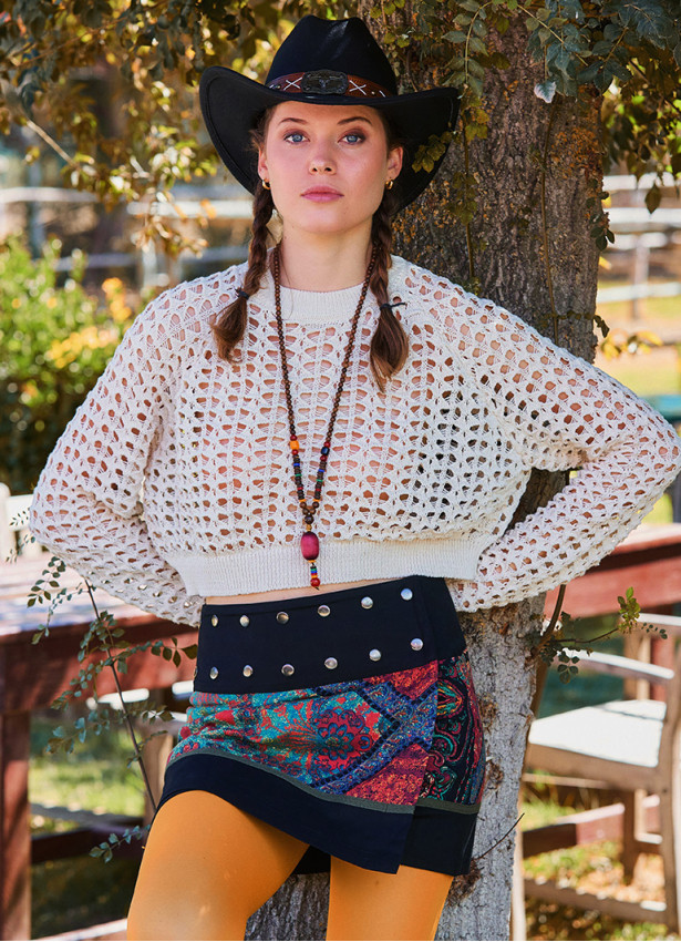 Çıtçıt Kapamalı Patchwork Anvelop Siyah Mini Etek 6985