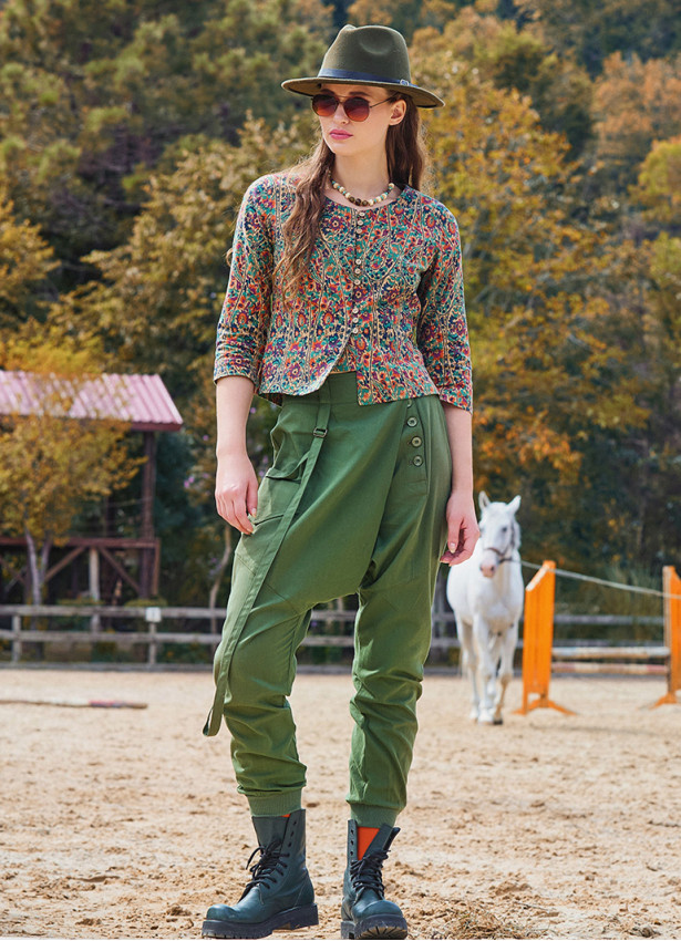 İp Detaylı Düğme Beli Lastikli Haki Bohem Şalvar 6875